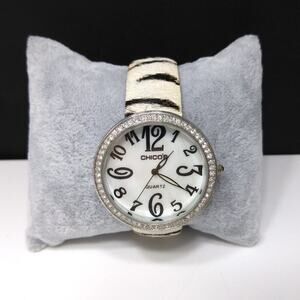 Chico's Animal Print Leather Watch, White Face, Animal Print Band, 9 Inches